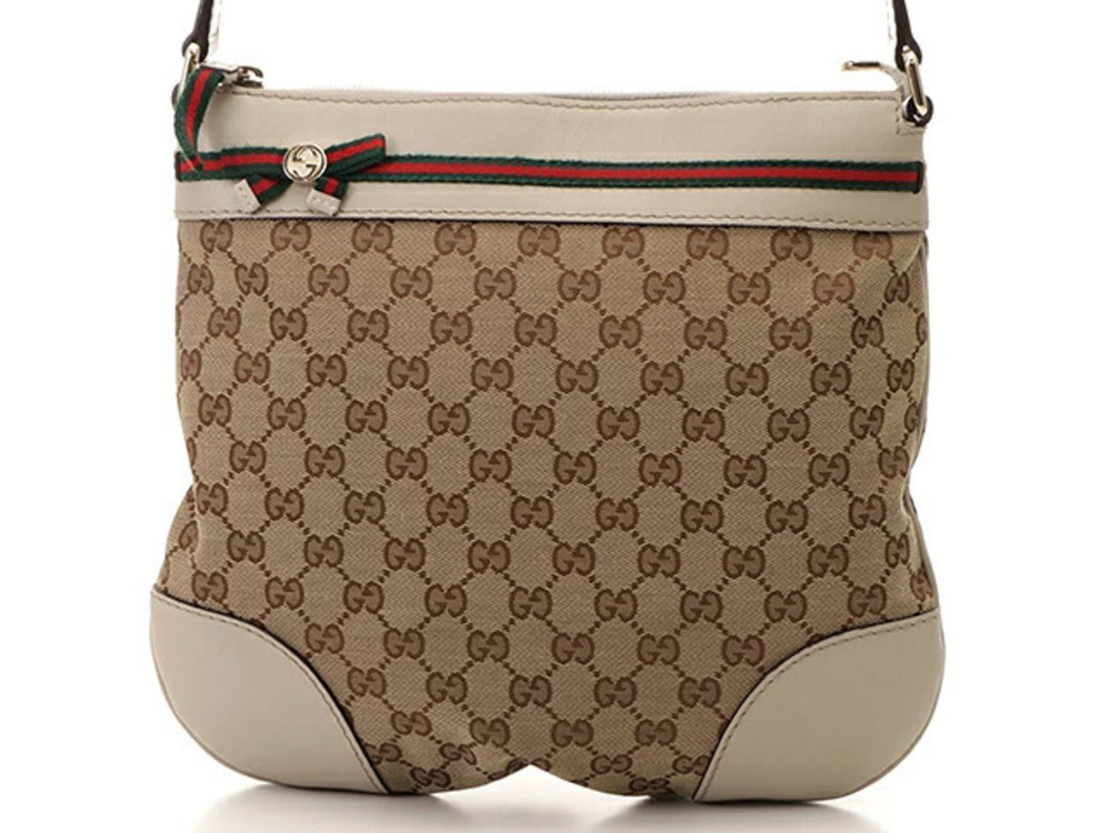 Gucci GG Shoulder Bag Beige Cream Ivory White Canvas Calfskin